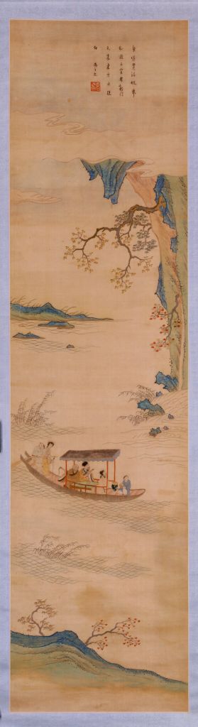 真作/龍山人/赤壁夜游/山水図/赤壁図//掛軸☆宝船☆